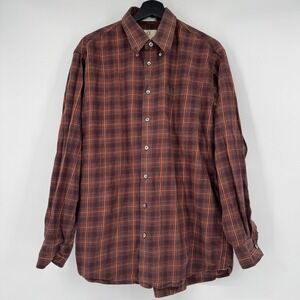 Viyella Plaid Flannel Large Shirt Mens Burgundy Orange Wool Cotton Button Down